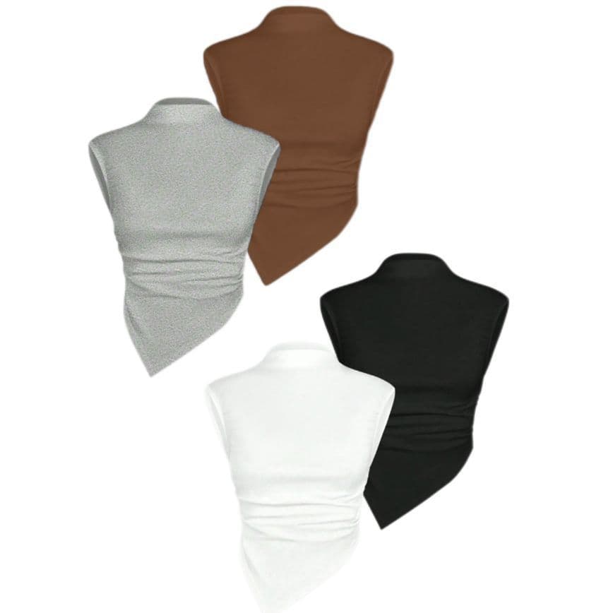 Cross-border wholesale sexy high-neck short-sleeved T-shirt, new summer style, hot girl irregular tight-fitting crop top