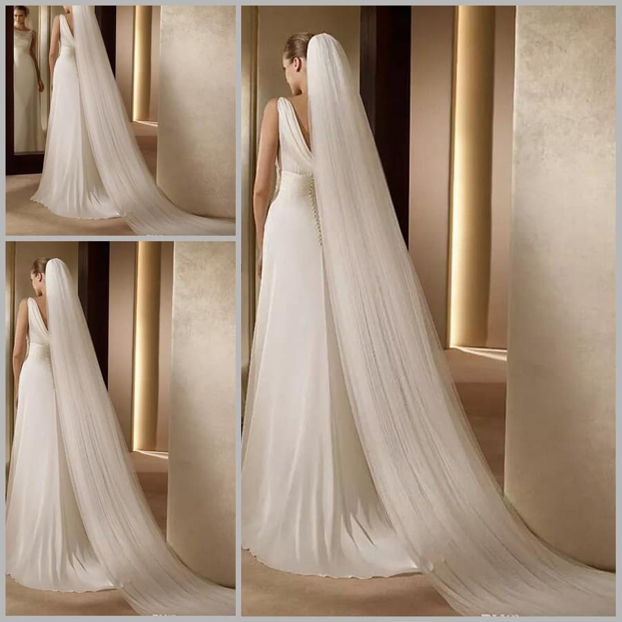 New style veil 3 meters long three-layer soft mesh large tail veil bridal veil with hair comb church style tail