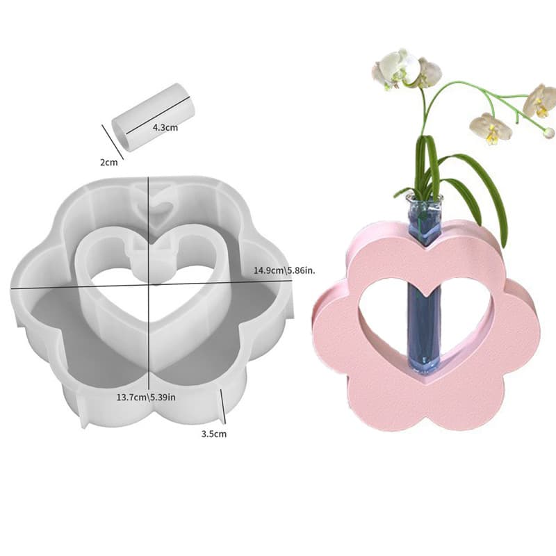 Hand-Held Love Heart Flower Vessel Resin Silicone Mold, Epoxy DIY Flower Arch Branch Hydroponic Plaster Flower Arrangement Container