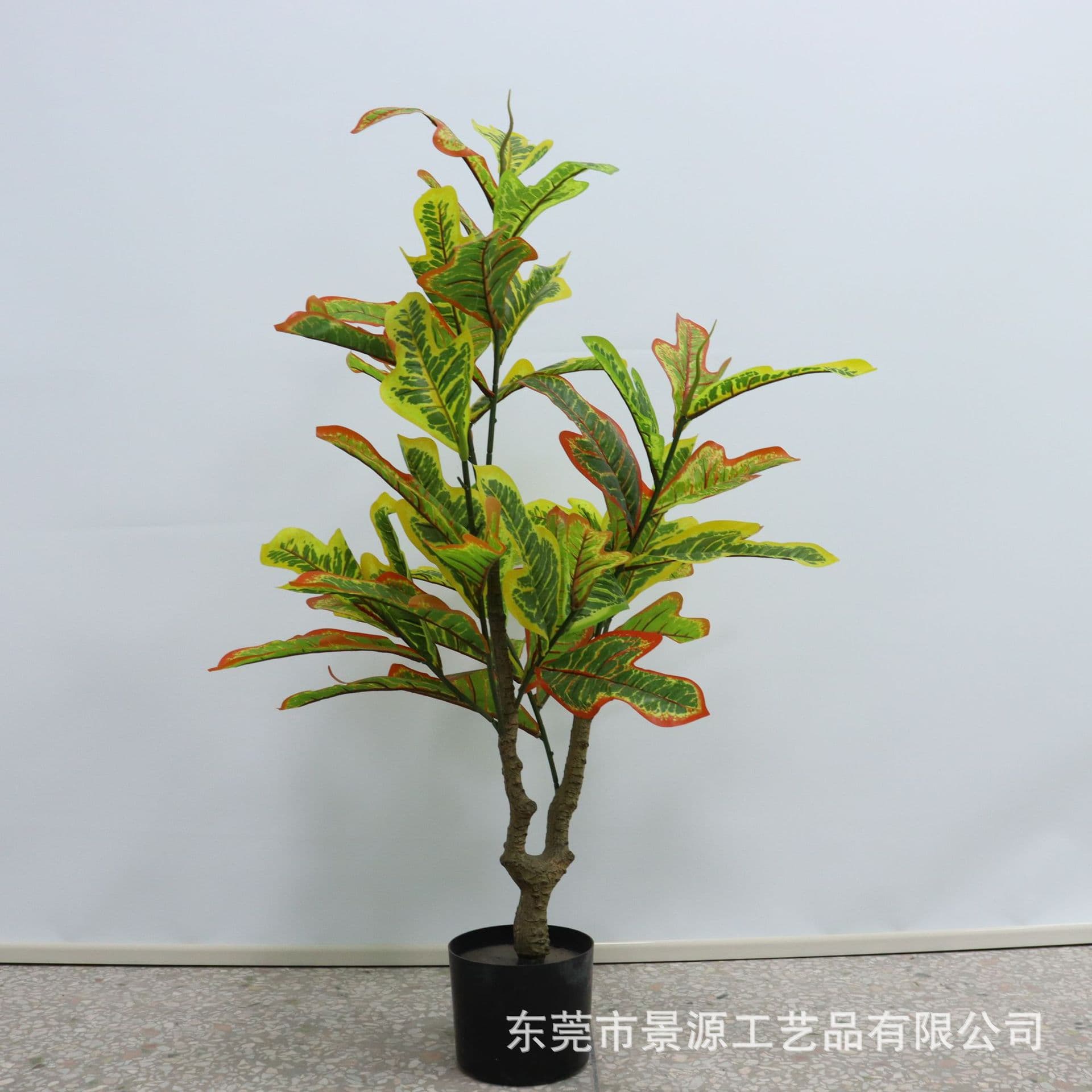 Potted Ficus Benjamina with Variegated Leaves for Indoor Living Room Floor Decoration, Color-Changing Wooden Ornament, Green Plant Bonsai Home Decor