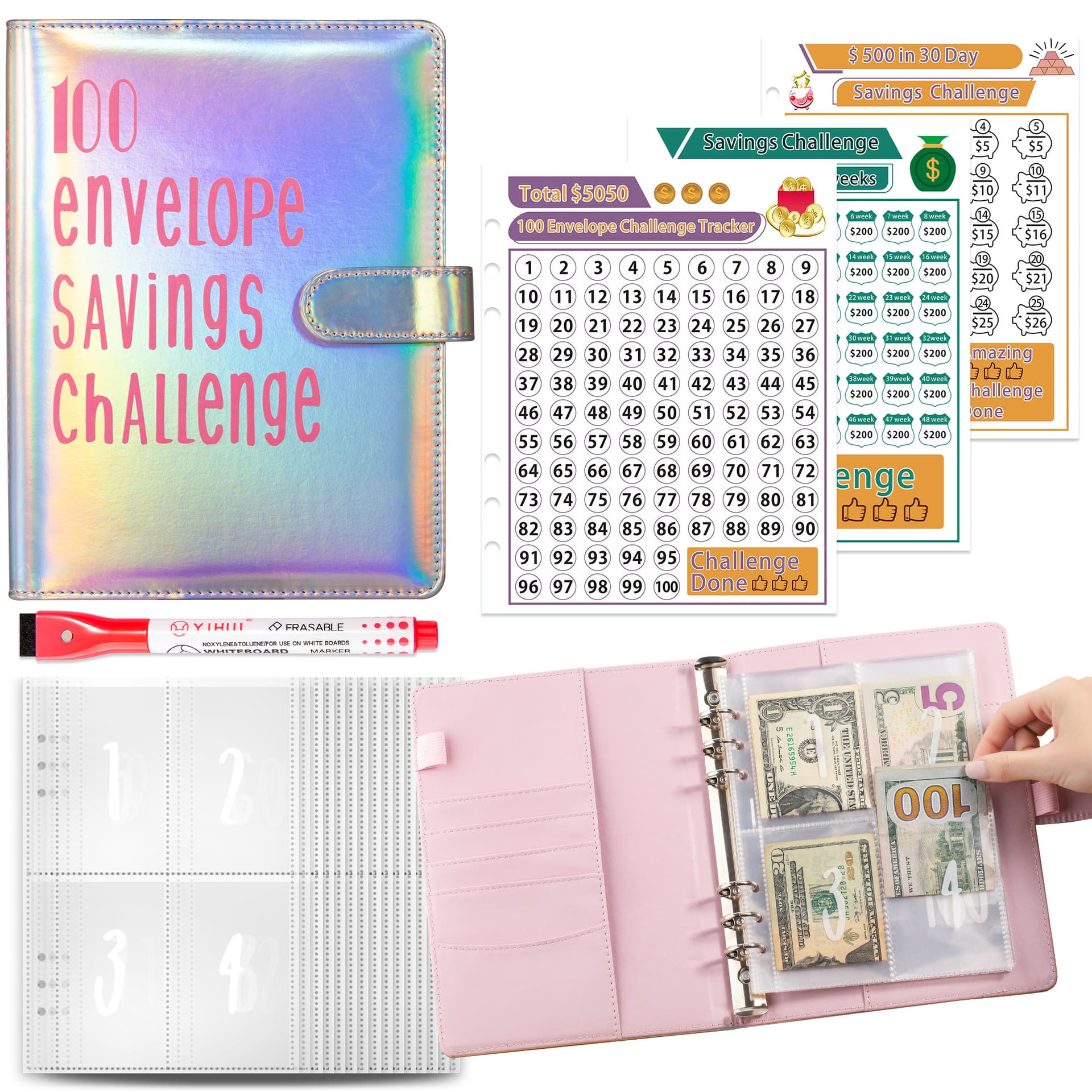 Cross-border 100-Day Money Saving Challenge Cash Envelope Savings Book 100EnvelopeChallengeBinder