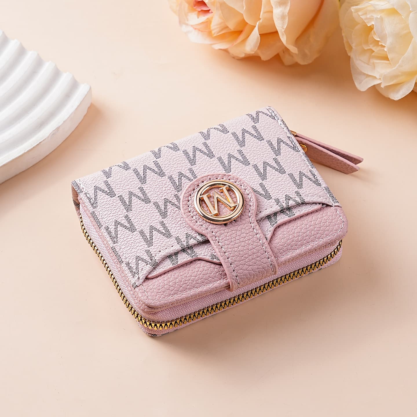New Women's Short Crossbody Fashion Printed Letter Zipper Coin Purse, European and American Versatile M Element Classic Pattern Design