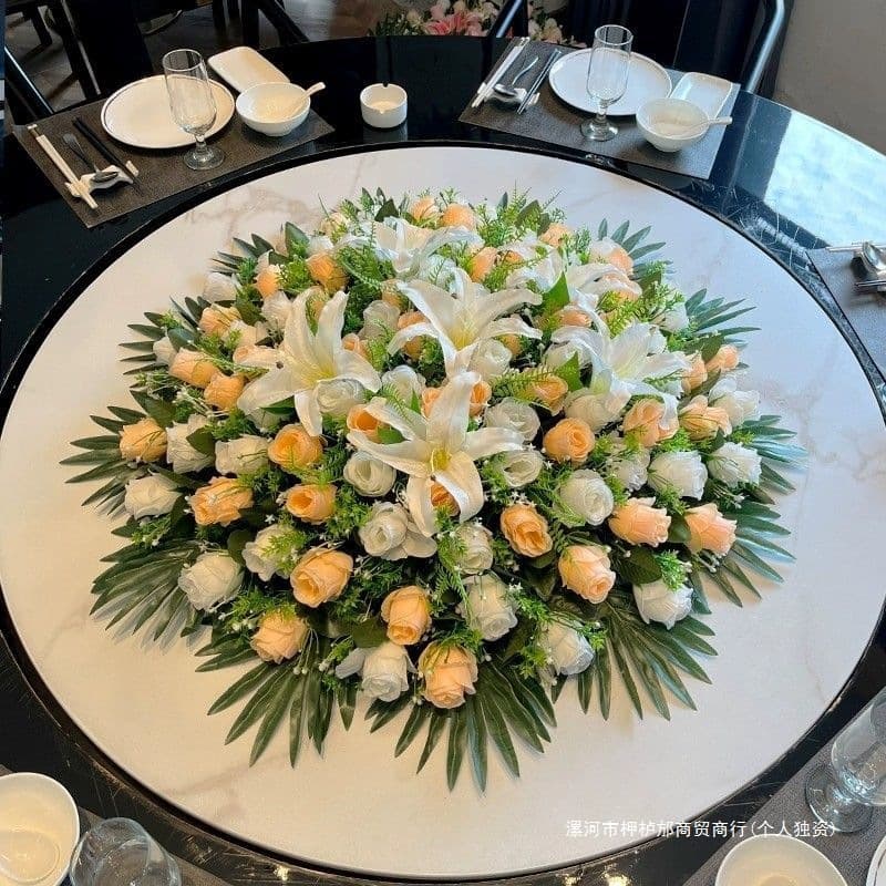 Large hotel dining table centerpiece artificial flower arrangement for round table with lazy susan