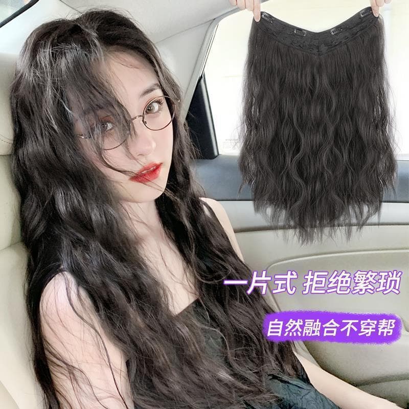 Carefully selected wigs for women with one-piece long curly hair, U-shaped water ripple hair extensions, large wave fluffy natural wig hair extensions