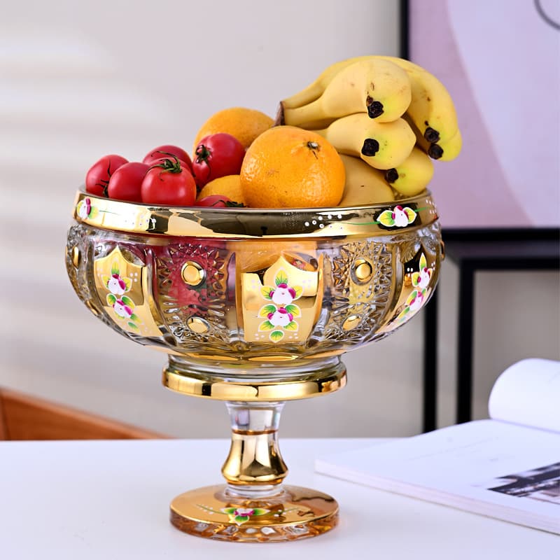 Bohemian Enamel Flower Crystal Glass Fruit Plate Fruit Bowl Vase Sugar Bowl Dried Fruit Snack Box Living Room Decoration