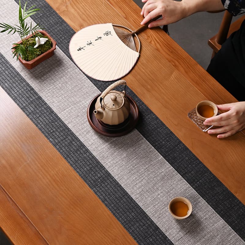 Woven Waterproof Tea Mat Set, Zen Fabric Chinese Table Runner, Bamboo Mat for Gongfu Tea Ceremony, Zero Accessories