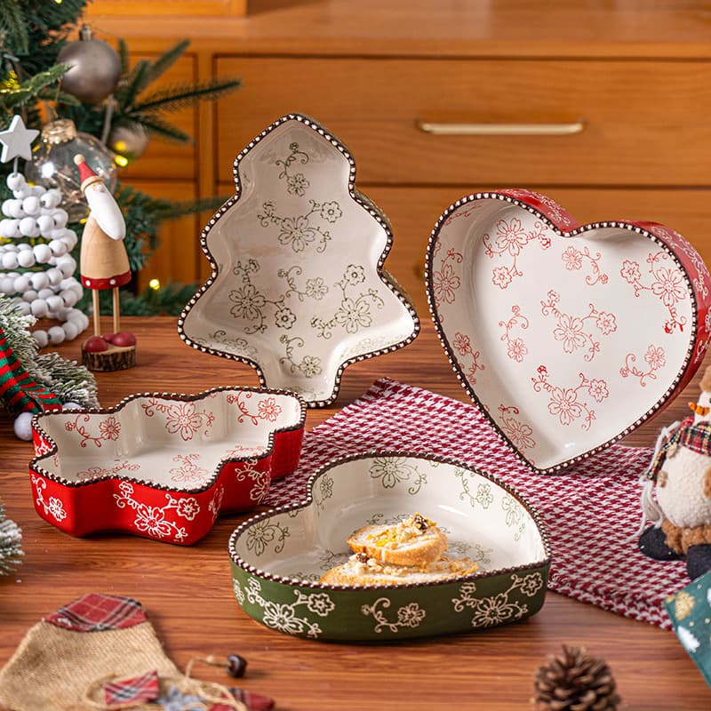Creative Shaped Ceramic Baking Pan Christmas Plate Pizza Plate Deep Plate Serving Plate Underglaze Color Pasta Plate Salad Plate Dessert Plate