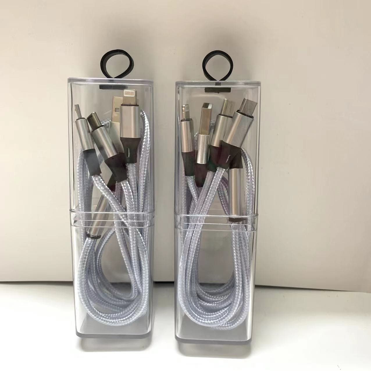 Single Cable Three-in-One Data Cable Transparent Square Tube Packaging Two-in-Two Charger Earphone Square Plastic Tube with Printed Logo