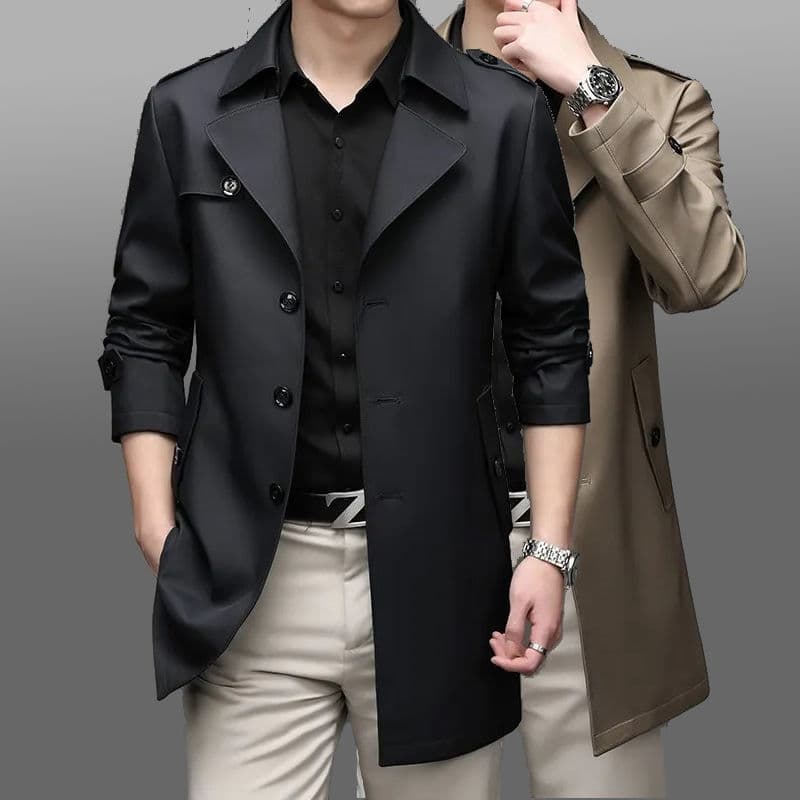2024 Spring Autumn New Windbreaker Jacket Men's Medium Long Business Casual Suit Dad's Single Jacket