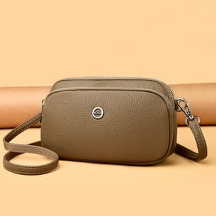 Cross-Border Triple Leather Phone Bag for Mom Silver Label Clutch Bag Trendy Niche Women's Bag Shoulder Crossbody Bag Factory