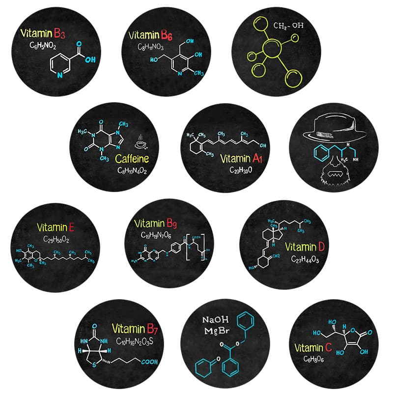 Creative Best-Selling New Arrival Black Background Colorful Chemical Element Formula Time Gem Glass Sticker Soft Magnetic Fridge Magnet