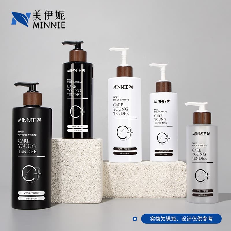 Custom 300ml White Flat-Shoulder Lotion Bottle, 500ml PET Pump Dispenser Shower Gel Shampoo Bottle