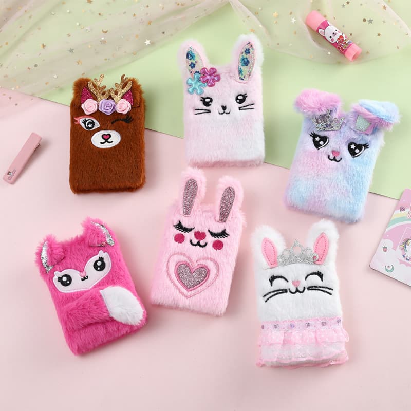 Kids' New Cartoon Rabbit Plush Notebook for Girls, Portable Mini Pocket Student Diary