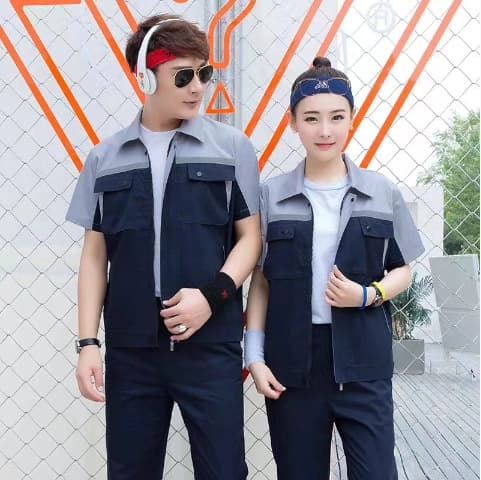 Summer short-sleeved work clothes suit for men and women, thin, breathable and wear-resistant, factory workshop workers, auto repair tops, labor protection suits