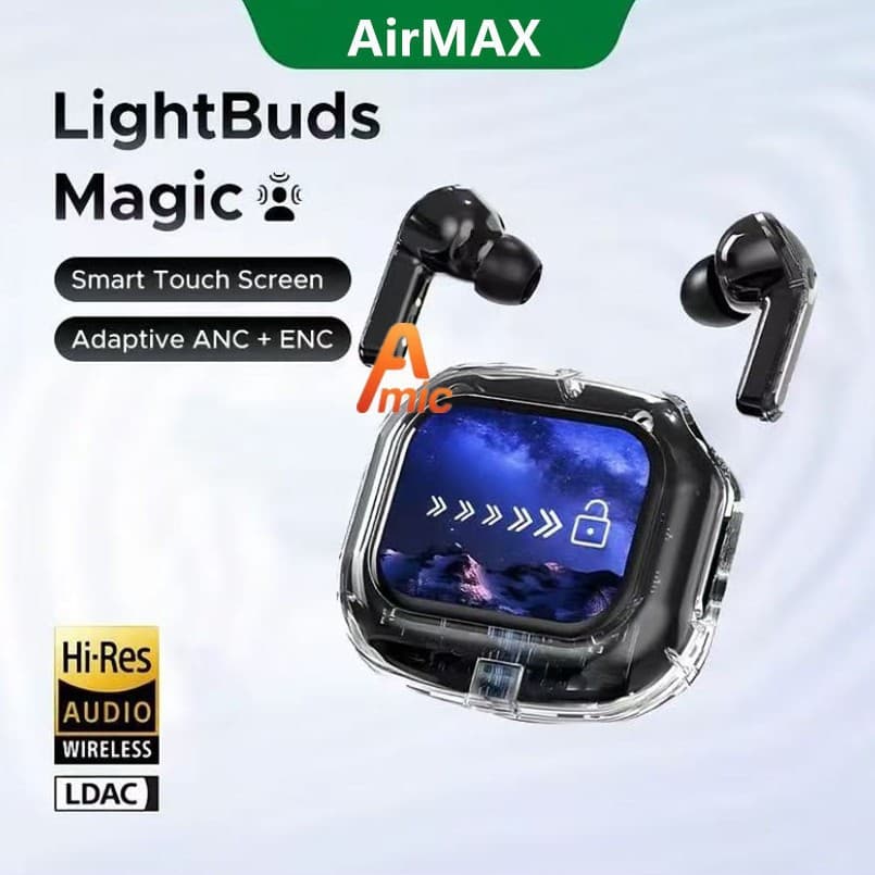 Cross-border bestseller airmax headphones transparent digital display LCD smart screen sports noise-canceling gaming wireless Bluetooth headphones