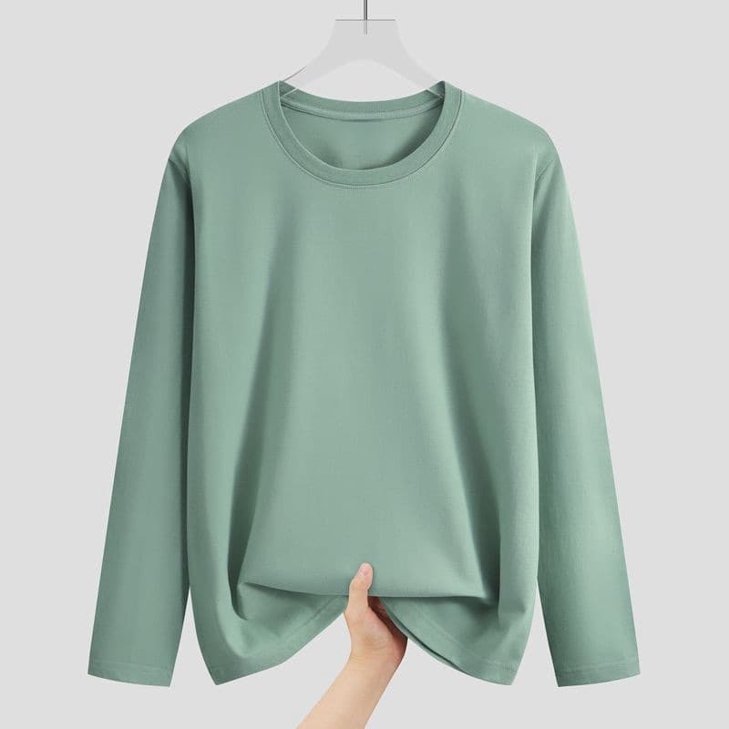 Men's Long-Sleeved T-Shirt Slim-Fit Round Neck Base Layer Top Black and White Tee for Young Men Spring and Autumn
