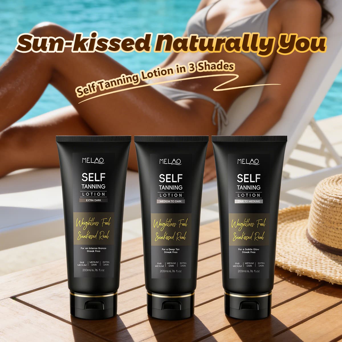 Melao 200ml Self-Tanning Wheat-Colored Tanning Lotion Moisturizing and Nourishing Sunless Body Tanning Massage Cream