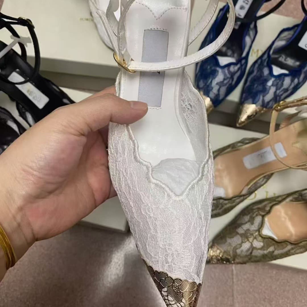 26 One-Character Strap Thin Heel Closed-Toe Sandals Spring/Summer New Sexy Lace Pointed Toe Gold Splice Mesh High Heels 79