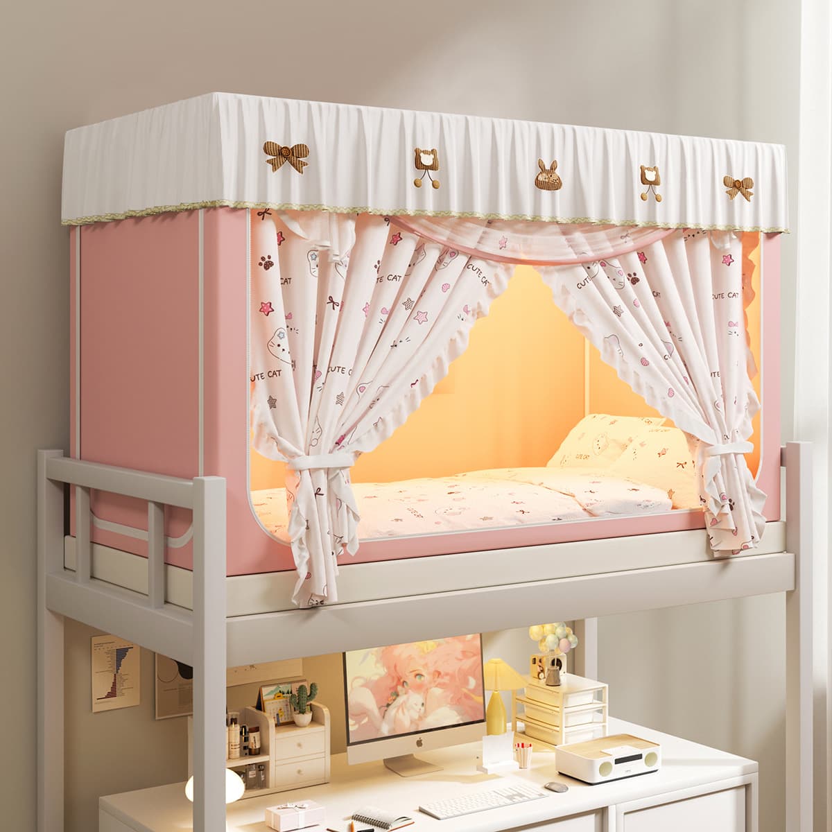 Floral high-density woven student bed curtain mosquito net removable washable bed sheet dormitory upper and lower bunk mosquito repellent and breathable
