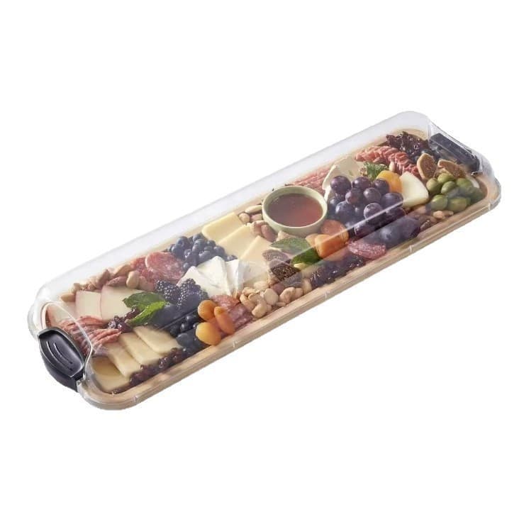 Wooden Outdoor Deli Fruit Tray with Lid, Portable Sectioned Dessert Snack Plate, Solid Wood Bread Nut Tray