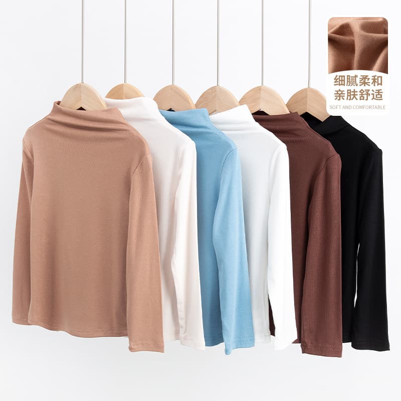 Girls Base Layer Shirt Thin Half High Collar Inner Wear White Baby Top Spring Autumn Cotton Long Sleeve Solid Color Kids Clothes
