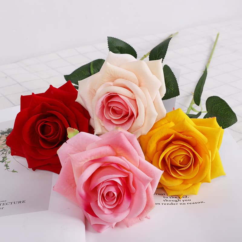 Single Stem Velvet Rose, Romantic Proposal Scene Silk Rose, Artificial Rose Wholesale, Fake Flowers