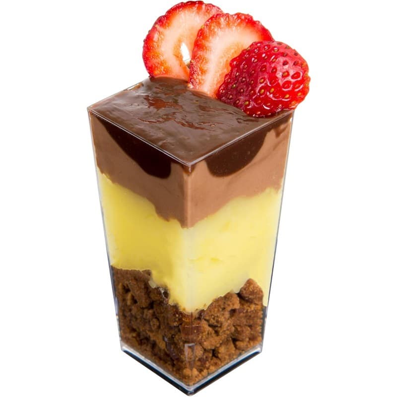 3oz square cup disposable plastic mousse cup dessert cup pudding cup PS hard plastic transparent cup wood bran cup