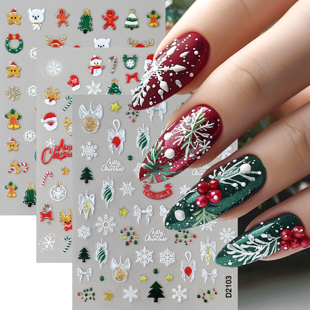 New Cartoon Christmas Series Nail Art Stickers Laser Glitter Adhesive Nail Decals Christmas Nail Decoration Stickers