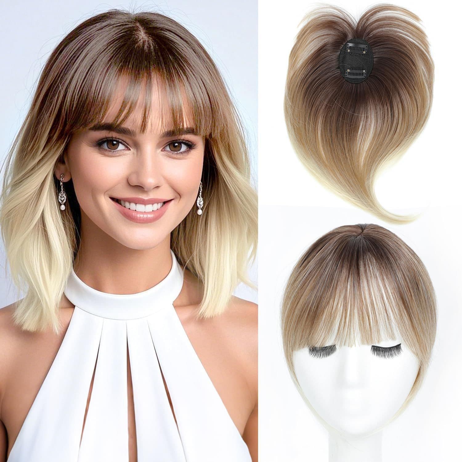 European and American Hair Topper for Women, Covers Gray Hair at Crown, Natural Seamless Invisible Bangs Hairpiece