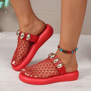 Export New Style African Hot-Selling Fishnet Metal Buckle Strap, Open-Toe Lazy Beach Sandals, Women Slippers
