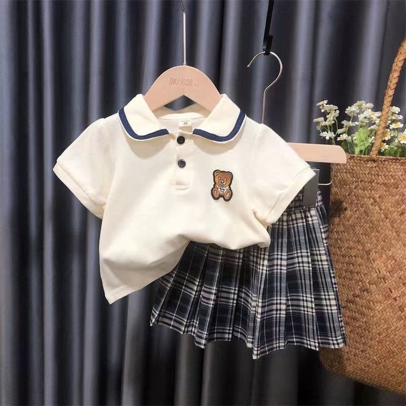 Girls Summer Fashion Set Trendy JK Skirt Two-Piece 3-6 Years Baby Girl Clothes School Style