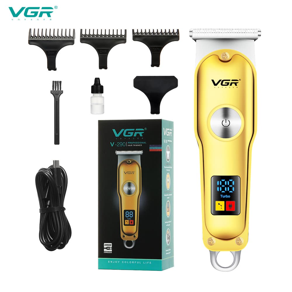 Vgr290 Electric Hair Clippers Carving LED Smart Display Portable Oil Head Trimmers Stainless Steel Blade Rechargeable Haircut Machines