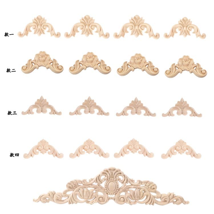Dongyang wood carving European decoration small accessories, rubberwood carved corner floral, cabinet door window decorative floral retail.