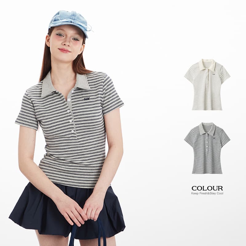 HeyHenry European and American Summer New Polo Collar Striped Design Contrast Color Short Sleeve T-Shirt Women's Casual Versatile