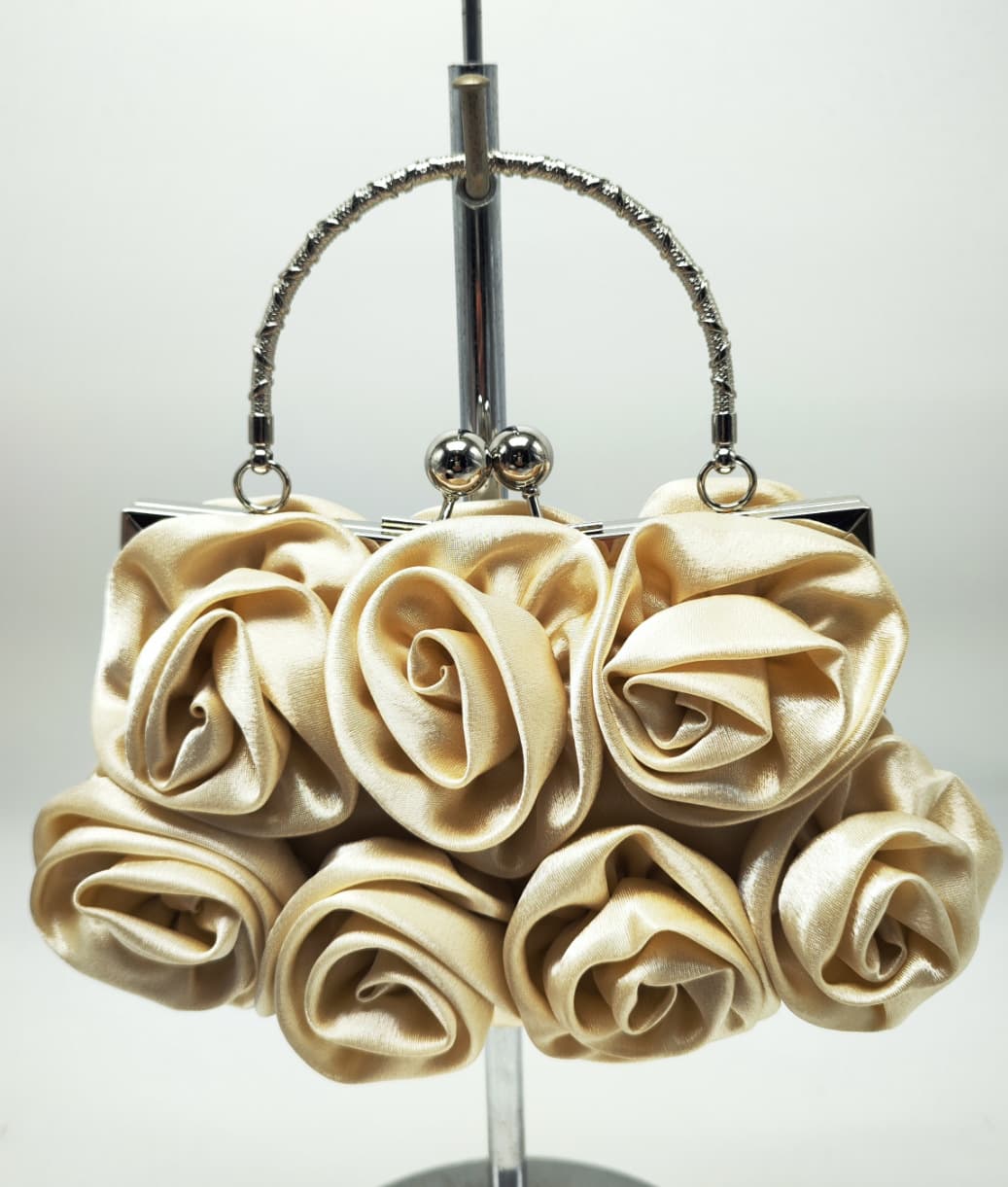 Foreign Trade Satin 3D Flower Evening Bag Rose Cloth Bag Bridal Dress Clutch Best-Seller Handmade Women's Bag