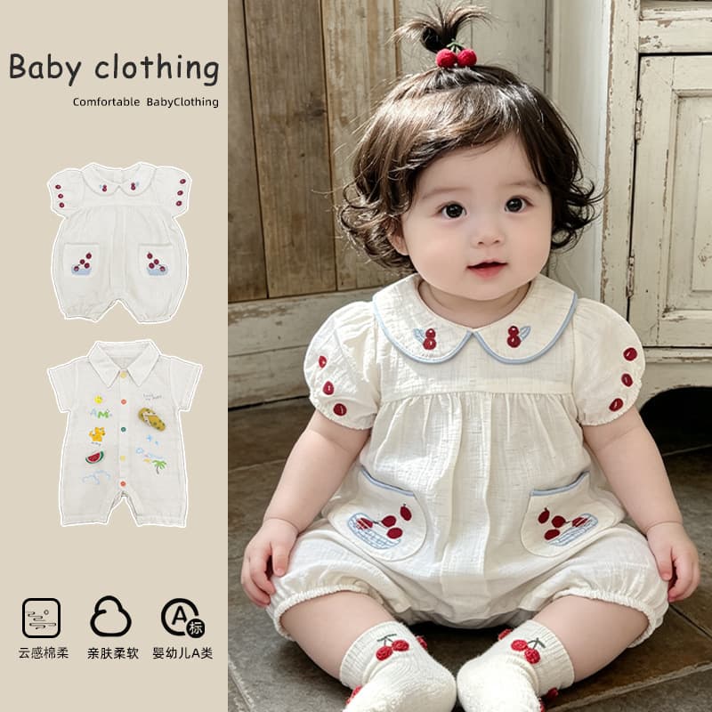 [Linen] Infant and toddler onesies, summer embroidered rompers, men's and women's baby clothes, linen baby clothes for going out