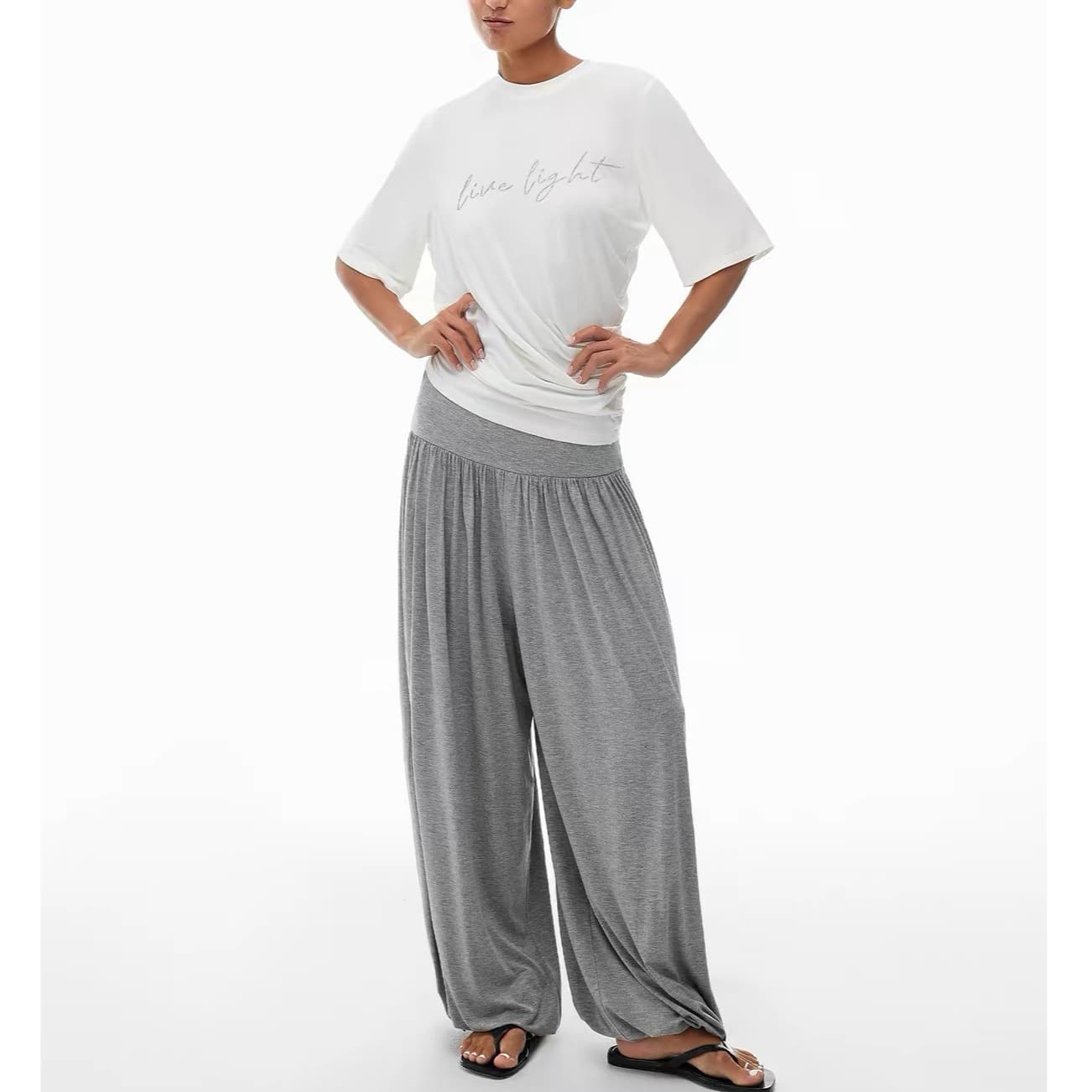 MASSION YOLO Flared Design Cuffed Lantern Pants Women Summer Casual Versatile Draped Pants Slimming Wide-Leg Pants