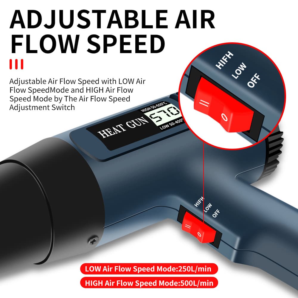 CZDANG Digital Display Hot Air Gun, High-Power Industrial Heat Shrink Film Dryer, Portable Drying Gun/Heat Gun