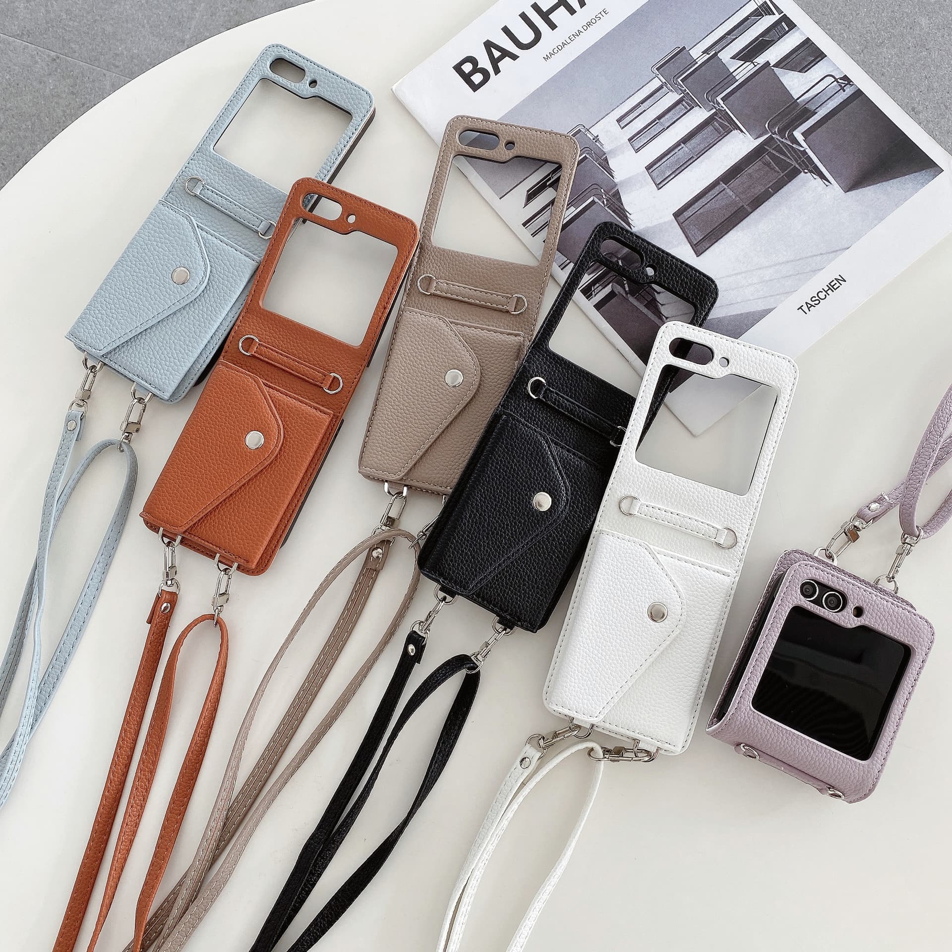 New Galaxy Folding Lychee Pattern Card Diagonal Card Holder Suitable for Samsung Z Flip 3/4/5 Mobile Phone Case Batch