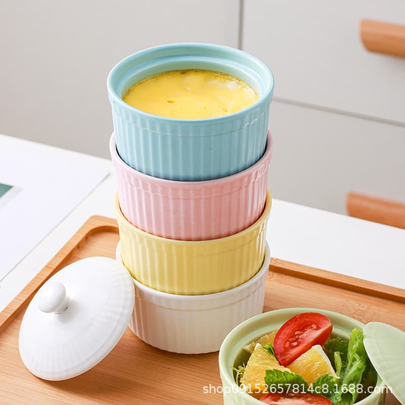 Wholesale Ceramic Small Bowl Creative Home Baby Steamed Egg Bowl Egg Custard Bowl Infant Food Bowl Mini with Lid Steaming Bowl