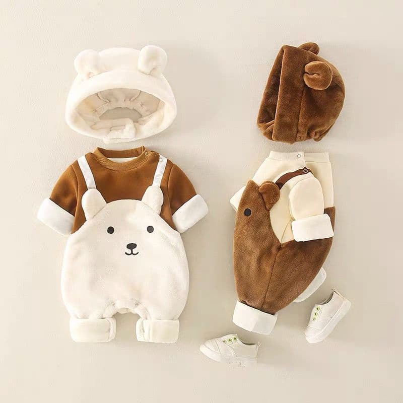 Baby Winter Going-Out Bunting, Newborn Thick Fleece Footed Romper, Full-Month Outfit, Unisex Fall/Winter Set