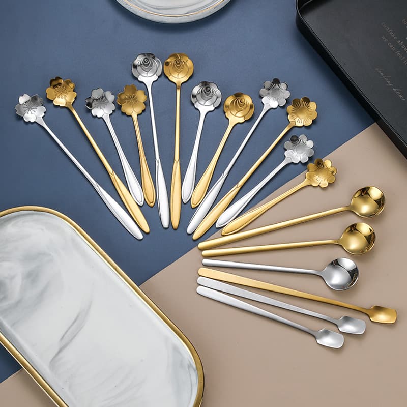 Trendy Stainless Steel Spoon Gold Rose Spoon Mug Spoon Stirring Spoon Hotel Creative Coffee Dessert Spoon Ice Cream Spoon
