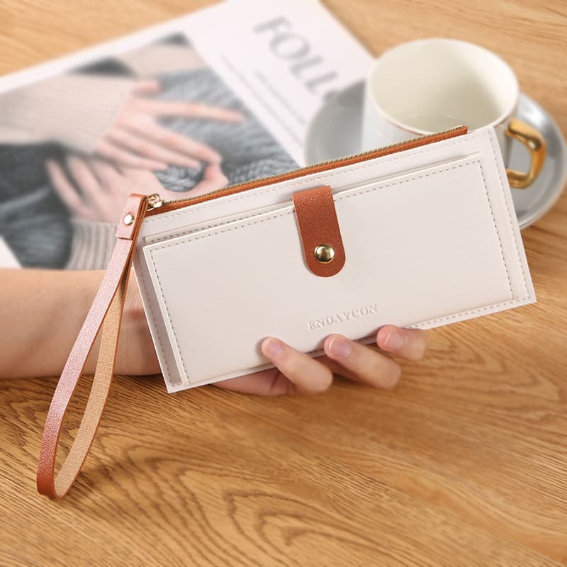 New Multifunctional Ultra-Thin Women's Long Wallet Fashionable Foldable Zipper Clasp Clutch Pure Color Portable Coin Purse