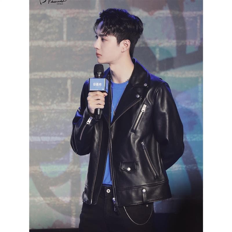 Street Dance King Yibo's Korean Style Cool Leather Jacket, Trendy and Stylish Young Motorcycle Men's PU Leather Jacket