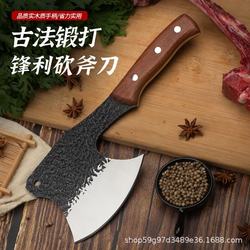 Hammered Forged Outdoor Stainless Steel Multi-Purpose Camping Axe, Wilderness Logging and Wood-Chopping Tool, Bone-Cleaver