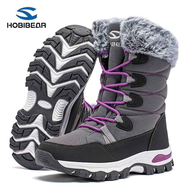 Hobibear Men's and Women's Winter Snow Boots Stuffed Cotton Mid-Tube Shoes Fashion Lace-Up Design Cotton Boots Factory Direct Sales