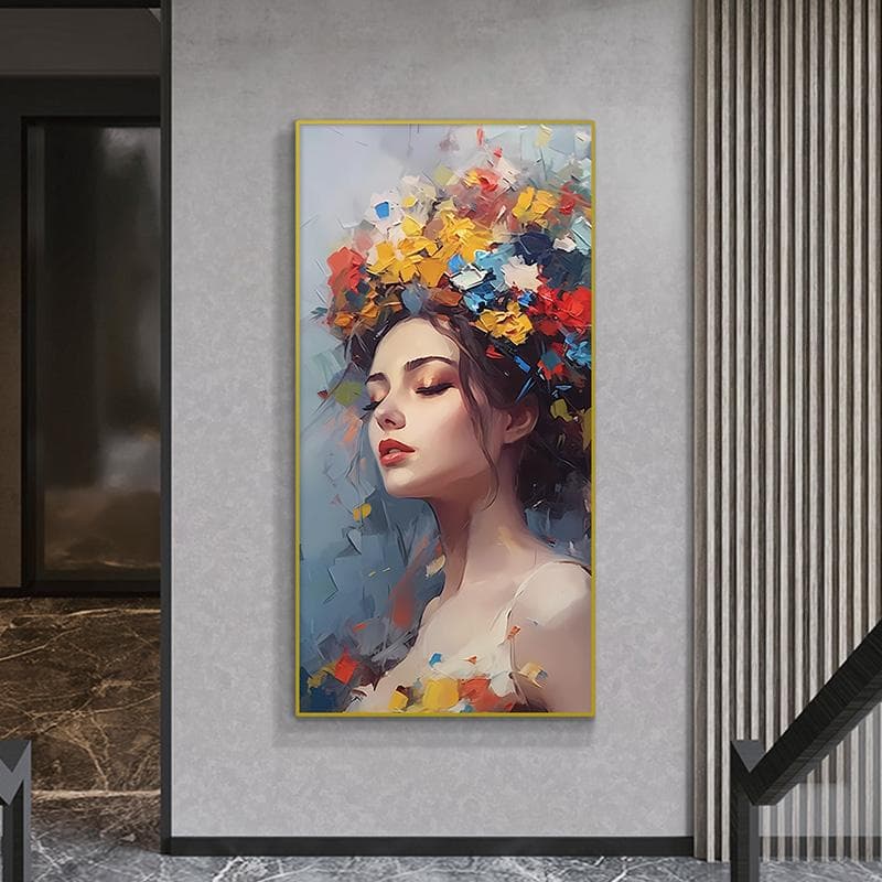 Oil canvas entrance decorative painting, aluminum alloy frame living room hanging painting, restaurant background mural beauty 60120