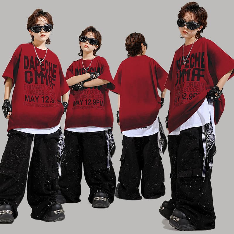 Children's Hip-Hop Trendy Clothing Boys Hip-Hop Red Dance Suit Hiphop Cool and Handsome Boy Drum Performance Outfit