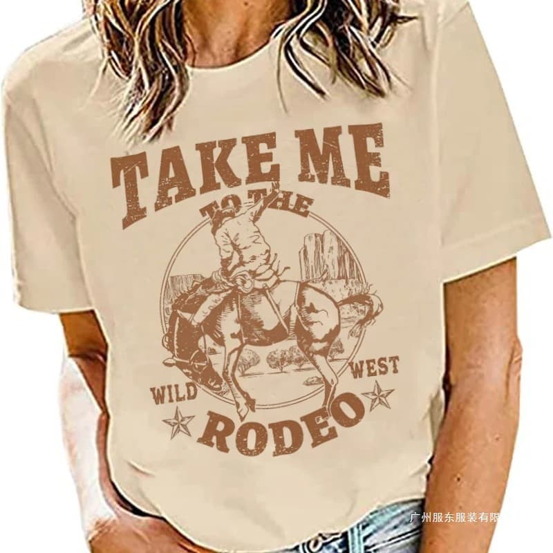 Indie Euro Size Rodeo Graphic T-Shirt Women's Retro Country Music T-Shirt Cowboy Girl Cute Funny