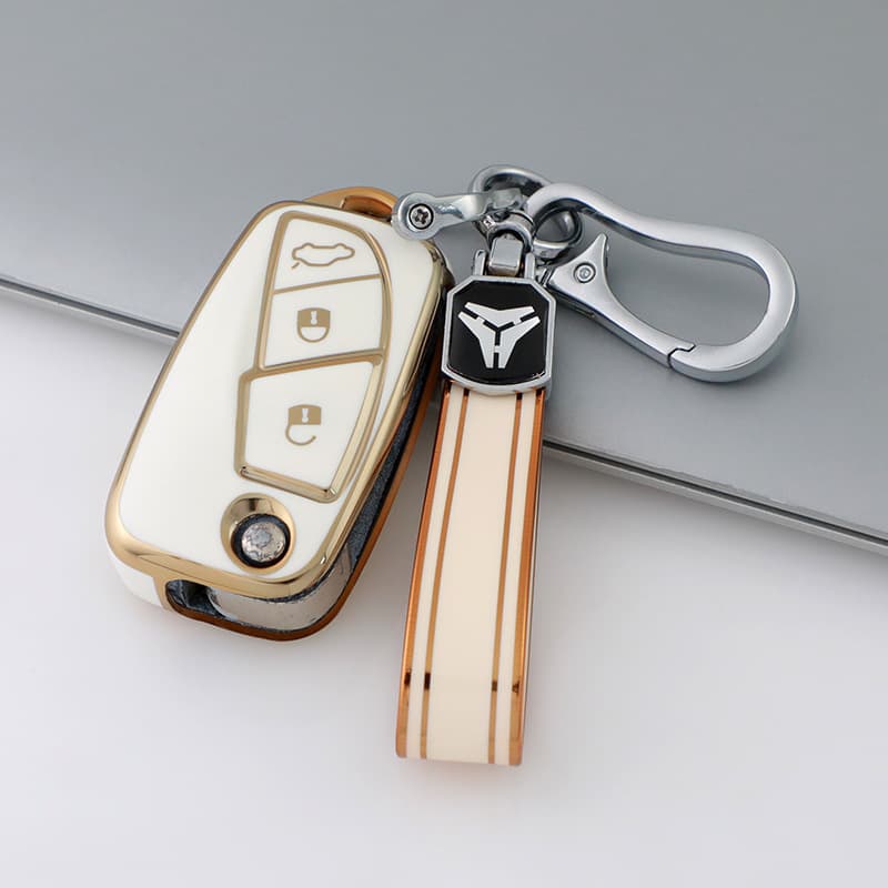 New Gold Trim Car Key Case Cover for Fiat Bravo 500 Grande Punto Bravo New Model